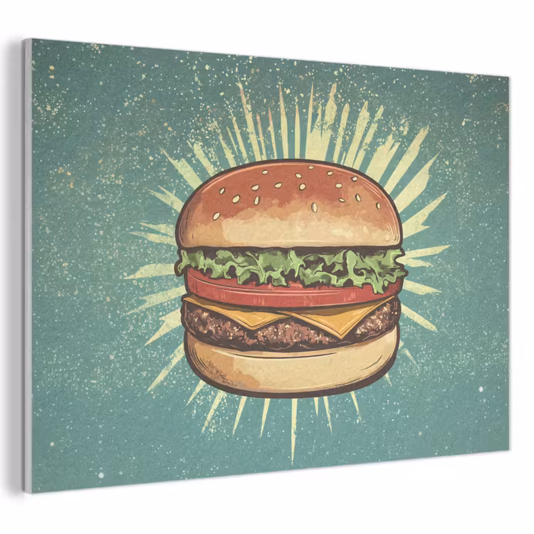 Akoestisch schilderij - Hamburger - Illustratie - Sla - Kaas — 1