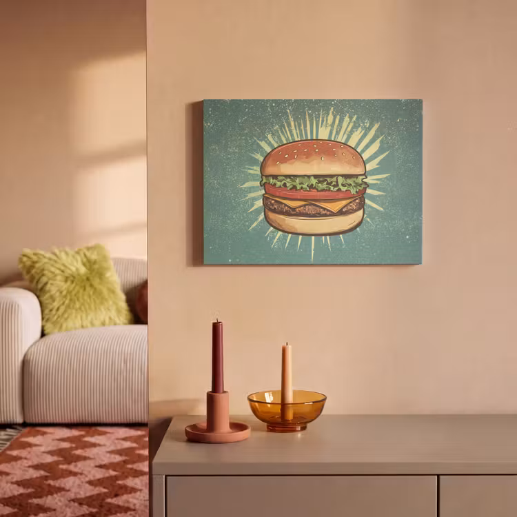 Akoestisch schilderij - Hamburger - Illustratie - Sla - Kaas — 2