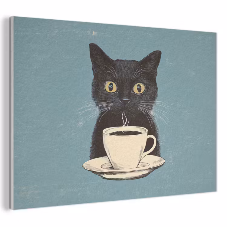 Akoestisch schilderij - Kat - Zwart - Koffie - Minimalistisch — 1