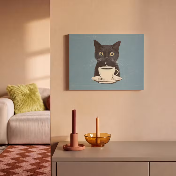 Akoestisch schilderij - Kat - Zwart - Koffie - Minimalistisch — 2