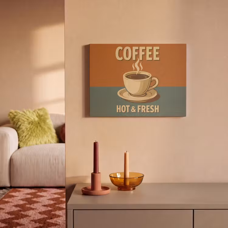 Akoestisch schilderij - Koffie - Kop - Vintage - Quote — 2
