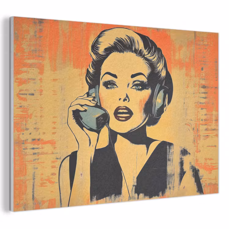 Akoestisch schilderij - Retro - Vrouw - Koptelefoon - Oranje — 1