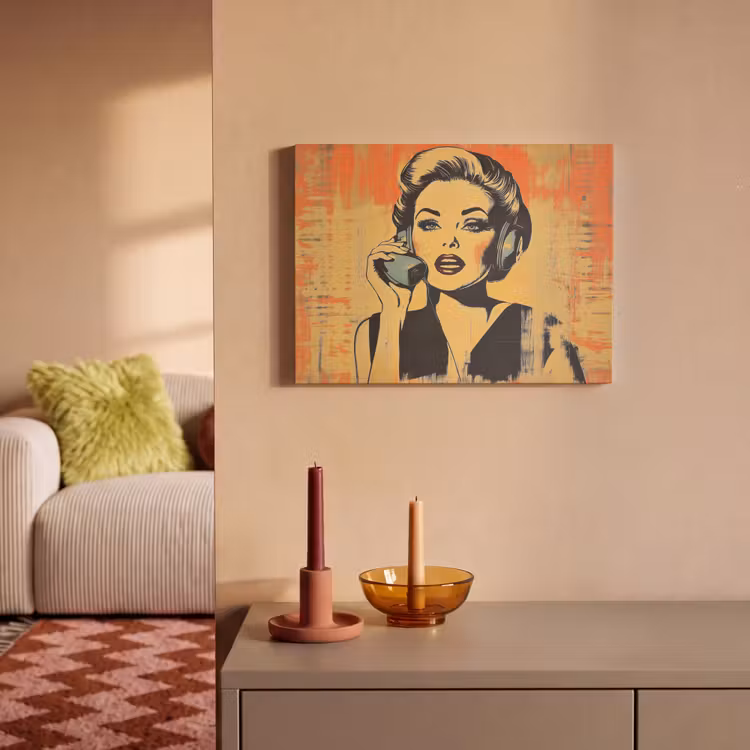 Akoestisch schilderij - Retro - Vrouw - Koptelefoon - Oranje — 2