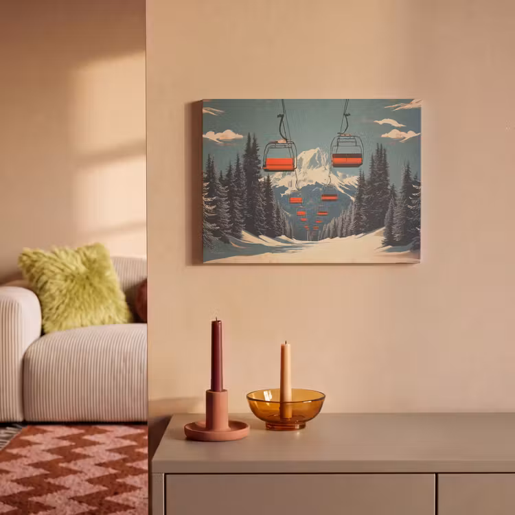 Akoestisch schilderij - Sneeuw - Skilift - Rood - Bomen — 2