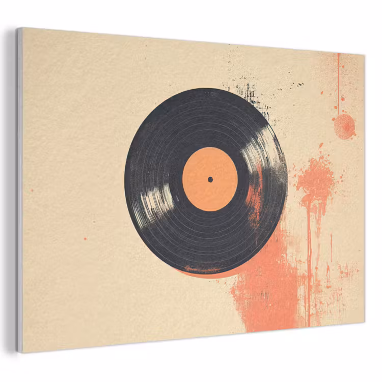 Akoestisch schilderij - Vinylplaat - Zwart - Verfspatten - Retro — 1