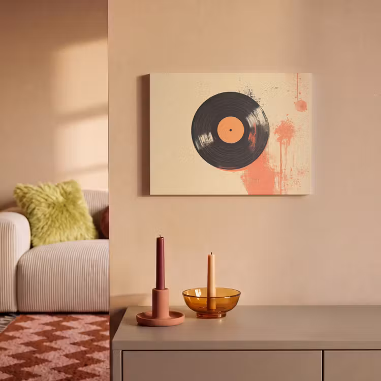 Akoestisch schilderij - Vinylplaat - Zwart - Verfspatten - Retro — 2