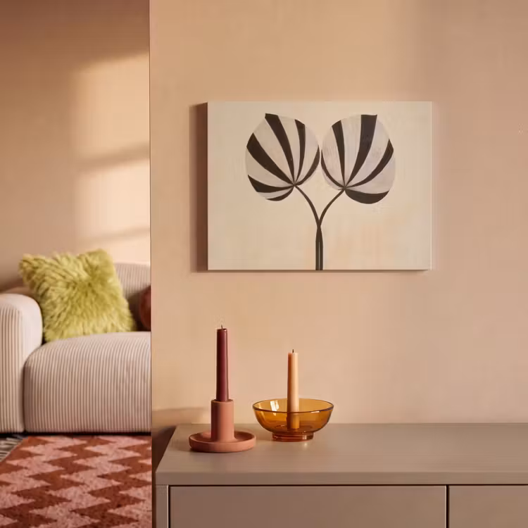 Akoestisch schilderij - Bladeren - Gestreept - Stengel - Beige — 2