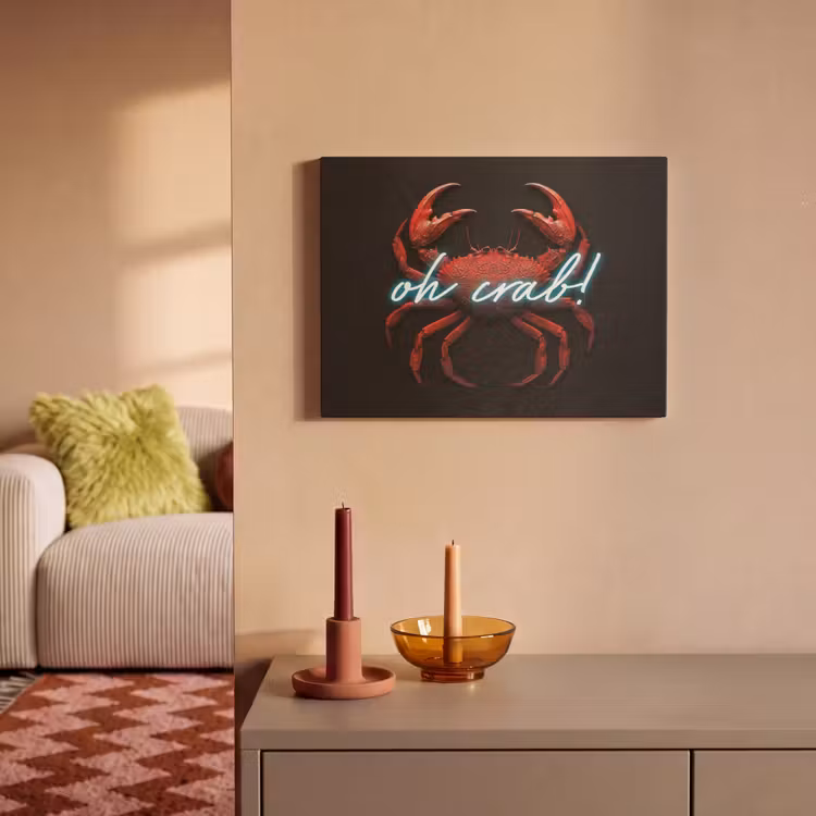 Akoestisch schilderij - Krab - Rood - Neon - Quote — 2
