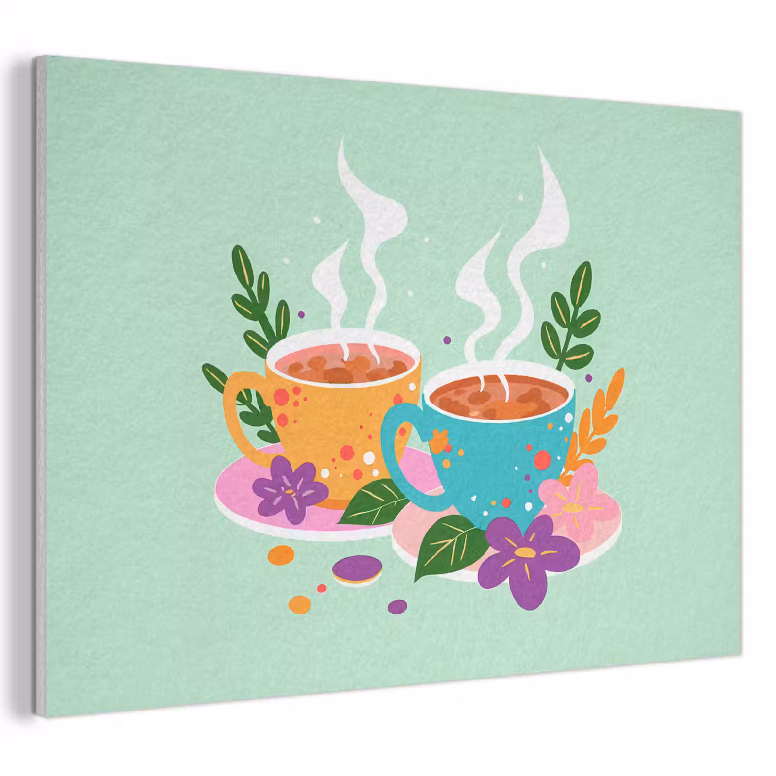 Akoestisch schilderij - Thee - Illustratie - Kopjes - Bloemen — 1