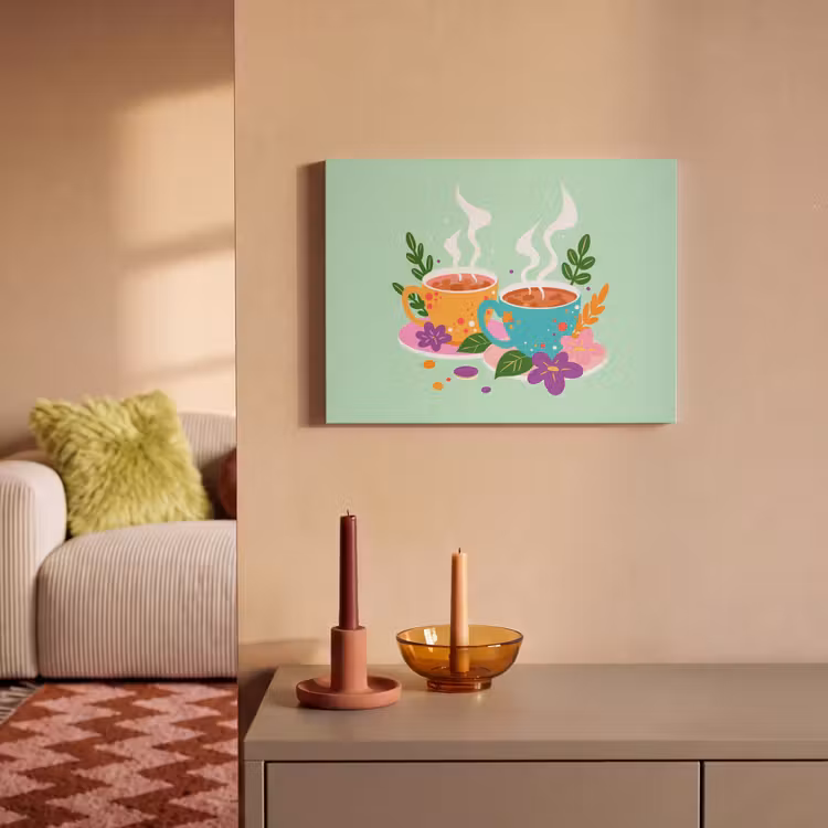Akoestisch schilderij - Thee - Illustratie - Kopjes - Bloemen — 2