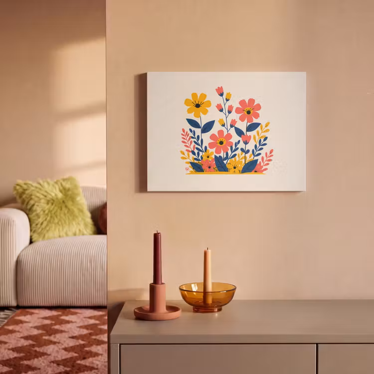 Akoestisch schilderij - Illustratie - Bloemen - Bladeren - Roze — 2