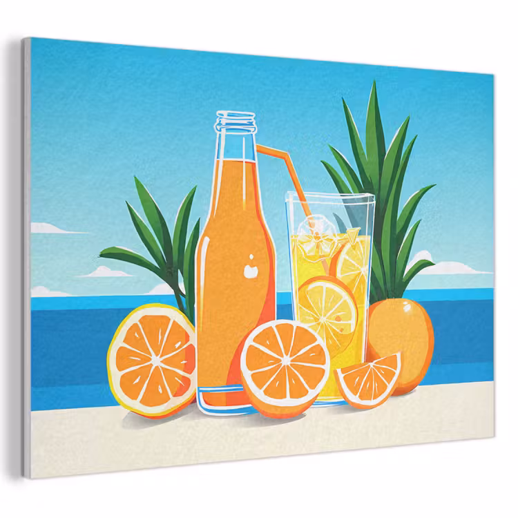 Akoestisch schilderij - Sinaasappels - Ijsblokjes - Zee - Illustratie — 1