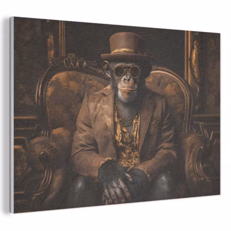 Akoestisch schilderij - Chimpansee - Stoel - Pak - Bruin — 1