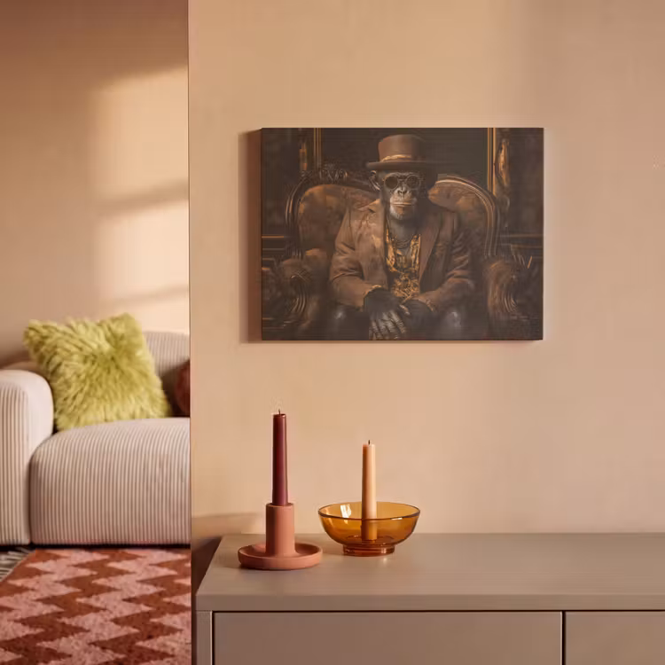 Akoestisch schilderij - Chimpansee - Stoel - Pak - Bruin — 2