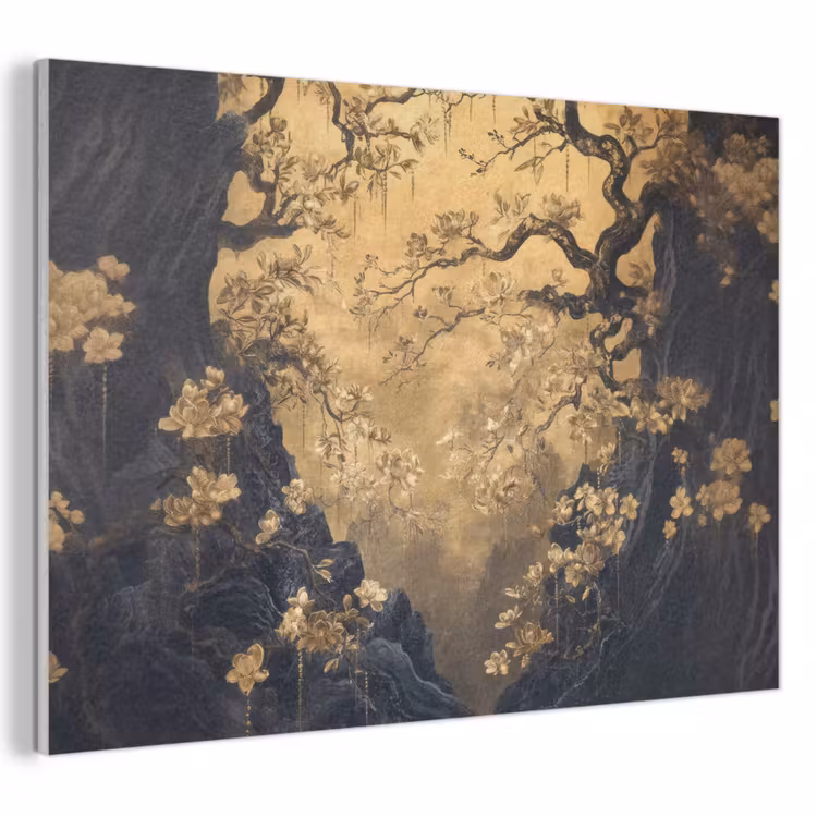 Akoestisch schilderij - Bloemen - Takken - Goud - Sierlijk — 1