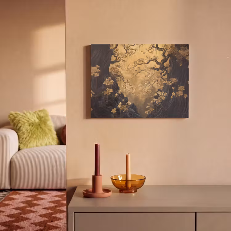 Akoestisch schilderij - Bloemen - Takken - Goud - Sierlijk — 2