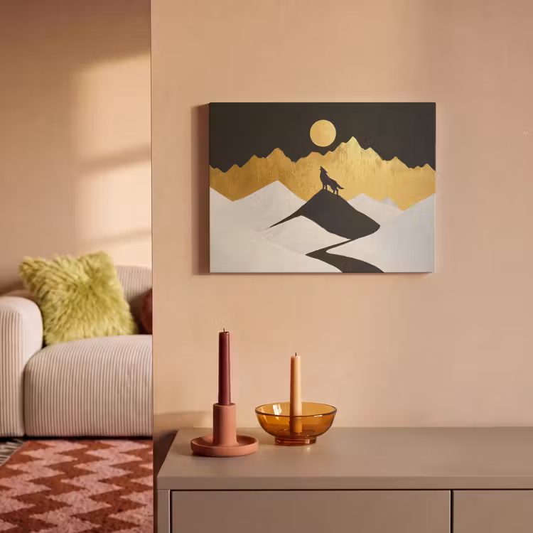Akoestisch schilderij - Wolf - Bergen - Maan - Zwart — 2