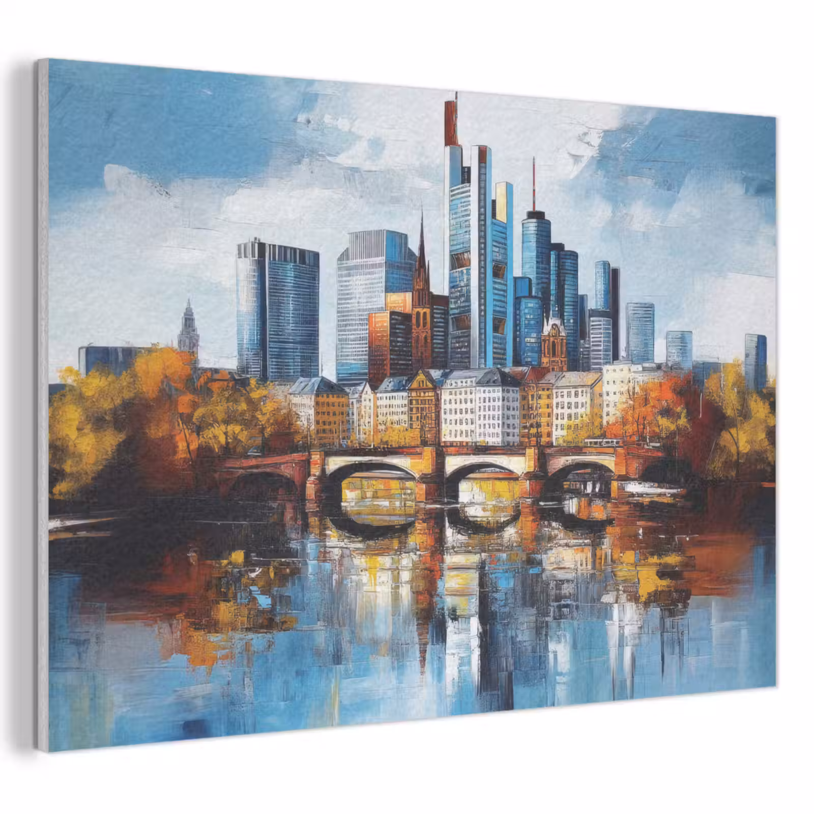Akoestisch schilderij - Bomen Frankfurt- Stad - Skyline - Brug — 1
