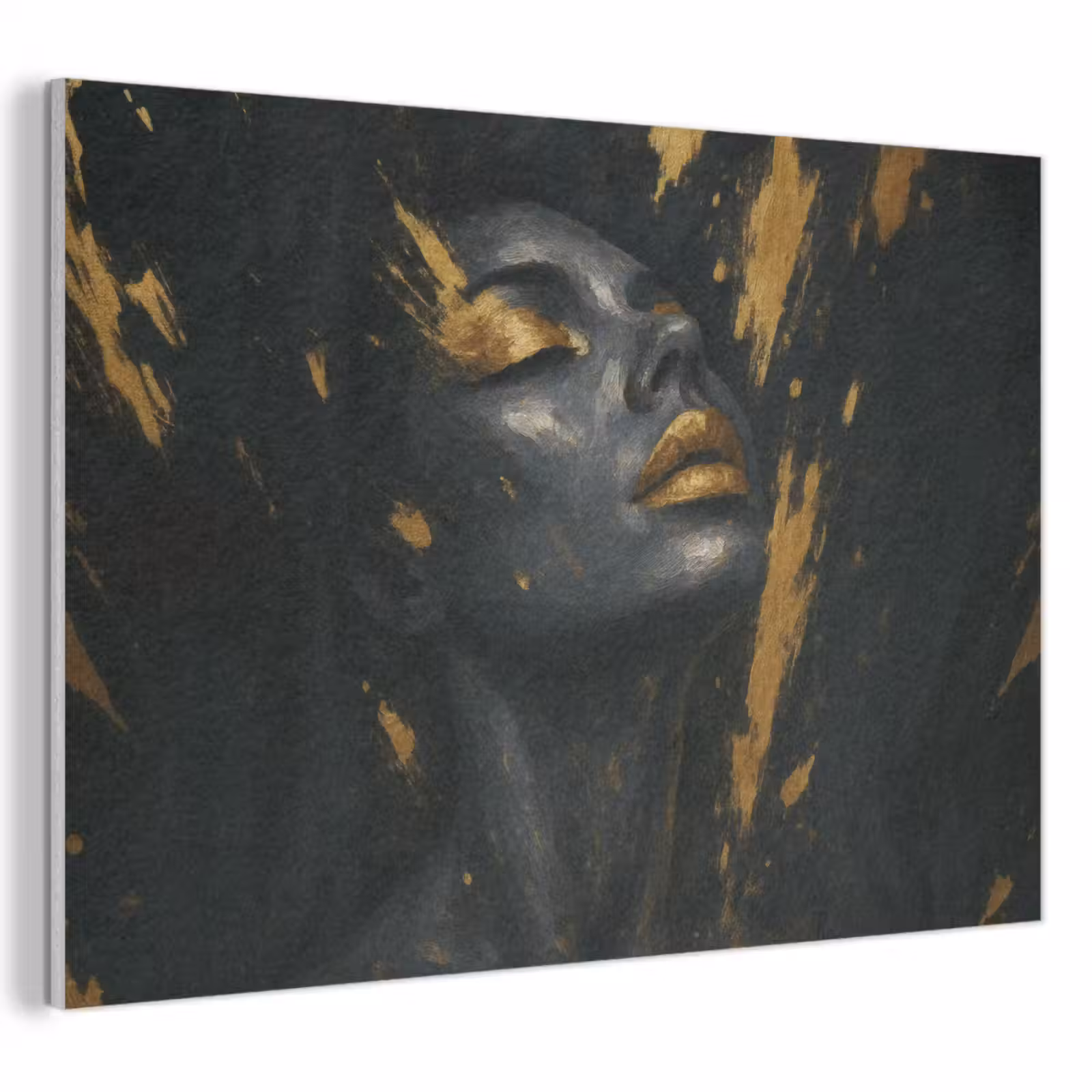 Akoestisch schilderij - Gezicht - Vrouw - Verfspatten - Abstract — 1