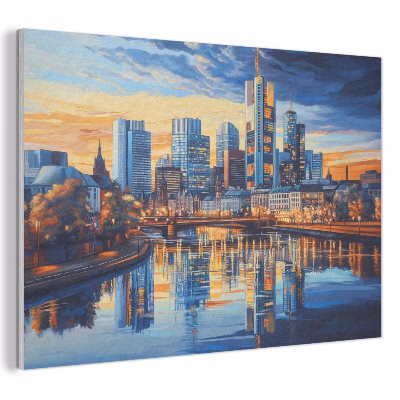 Akoestisch schilderij - Zonsondergang Frankfurt - Stad - Skyline - Water — 1