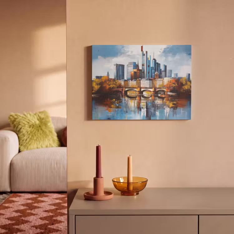 Akoestisch schilderij - Bomen Frankfurt- Stad - Skyline - Brug — 2
