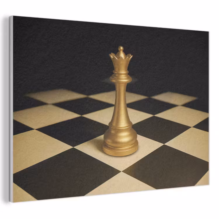Akoestisch schilderij - Koningin - Schaakstuk - Geblokt - Goud — 1