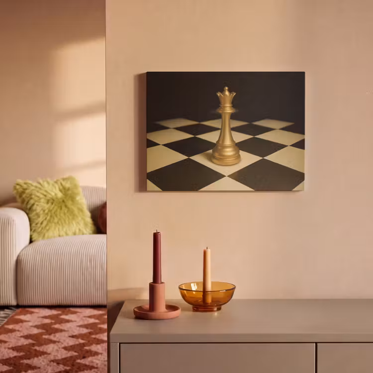 Akoestisch schilderij - Koningin - Schaakstuk - Geblokt - Goud — 2