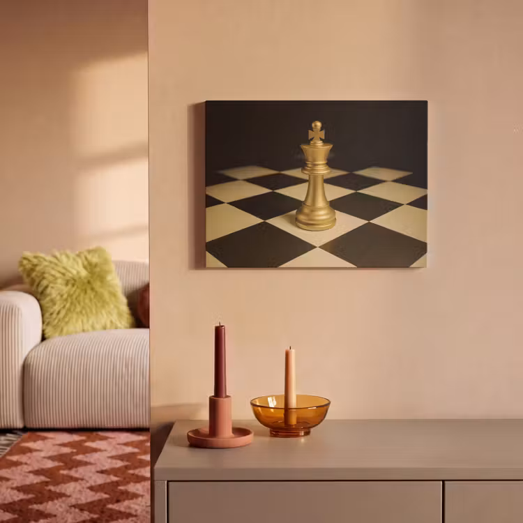 Akoestisch schilderij - Schaakstuk - Koning - Schaakbord - Geblokt — 2