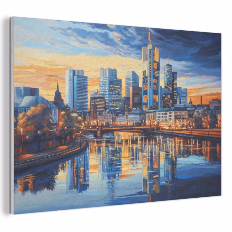 Akoestisch schilderij - Zonsondergang Frankfurt - Stad - Skyline - Water — 1