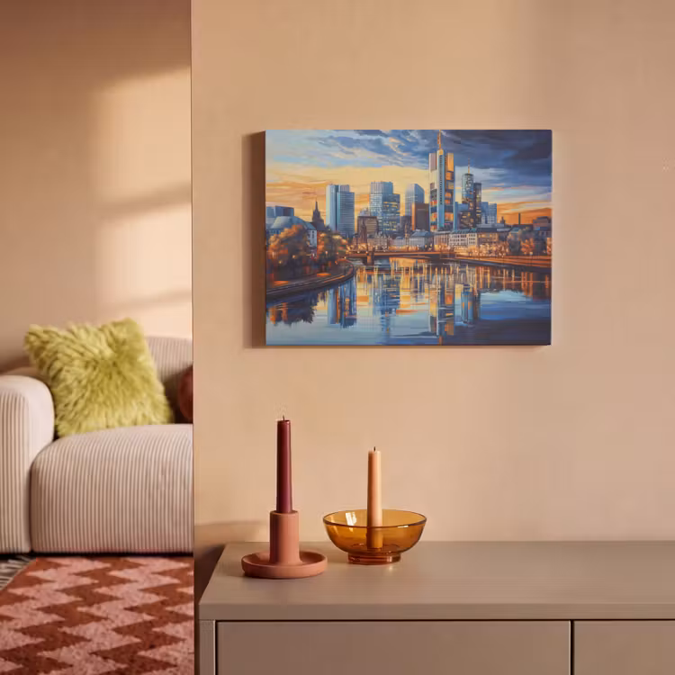 Akoestisch schilderij - Zonsondergang Frankfurt - Stad - Skyline - Water — 2