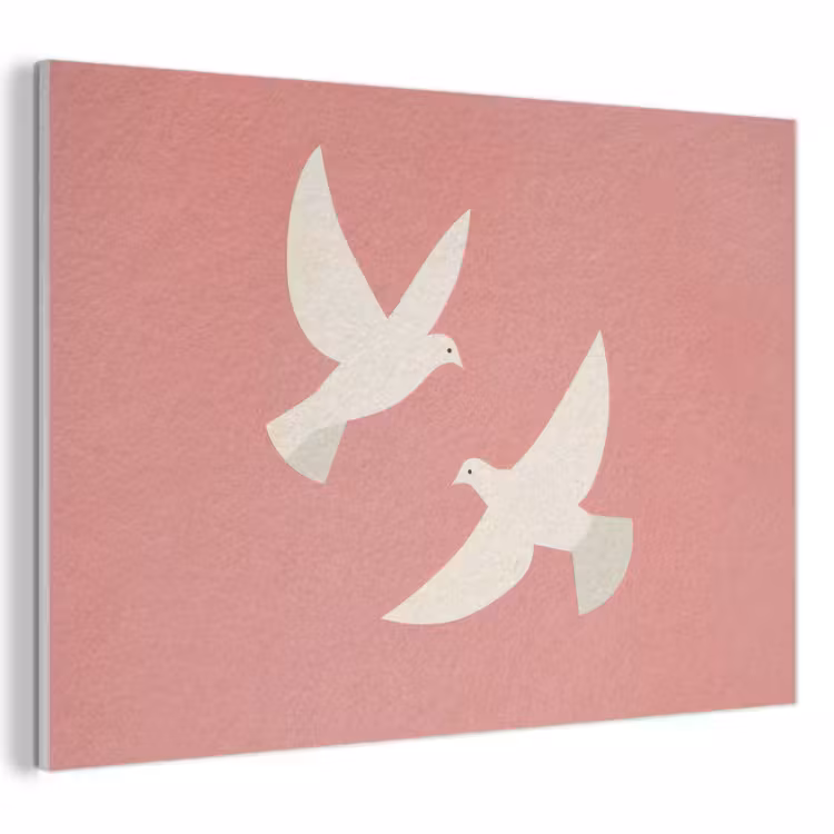 Akoestisch schilderij - Twee Duiven Minimalistisch Oudroze