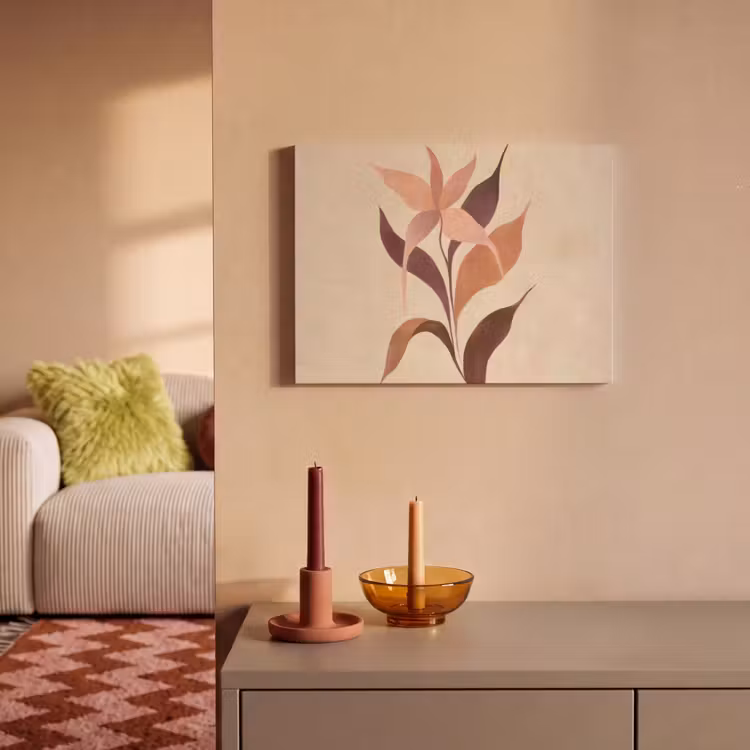 Akoestisch schilderij - Minimalistisch - Bloem - Bladeren - Beige — 2