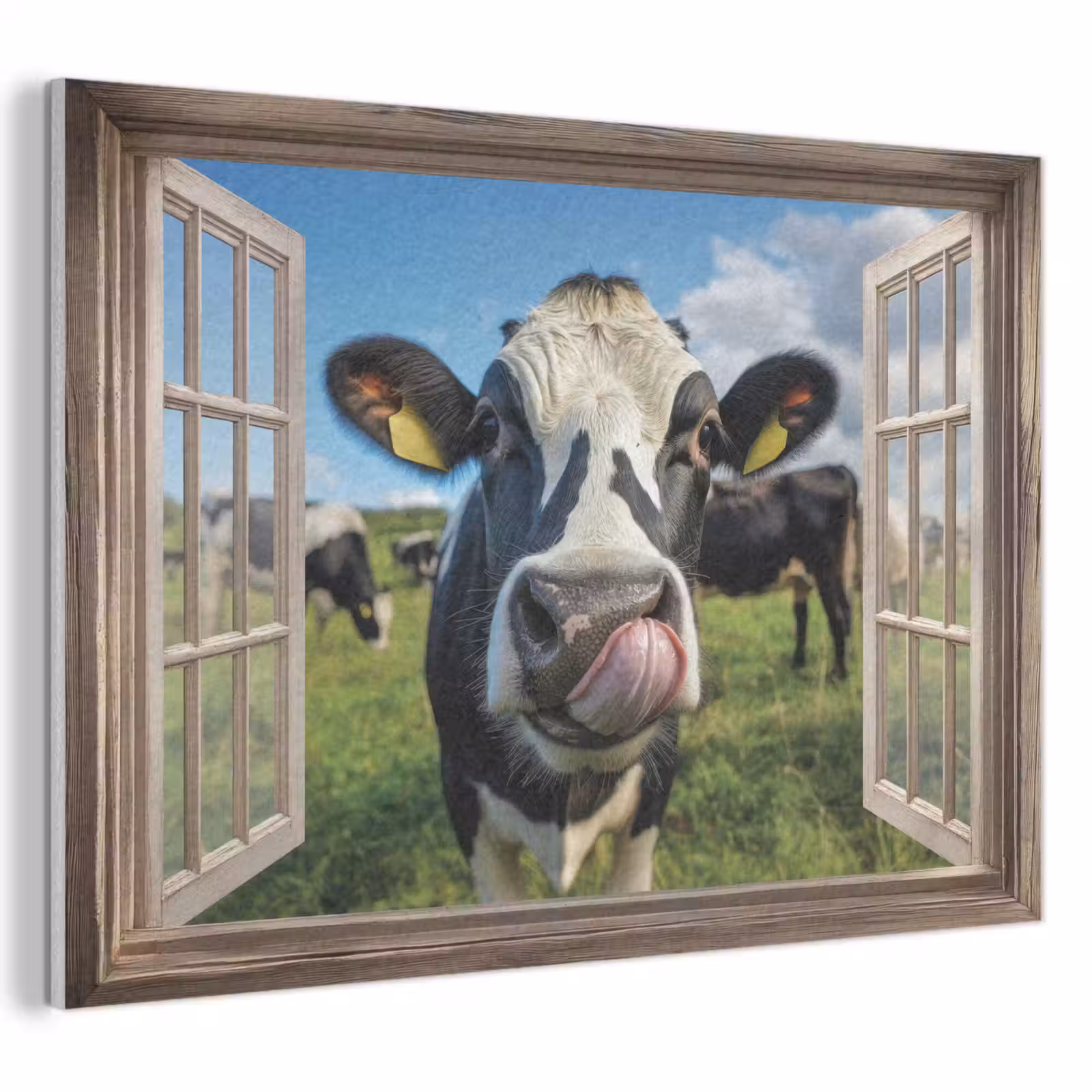 Akoestisch schilderij - Doorkijk - Koe - Weiland - Dieren - Natuur — 1