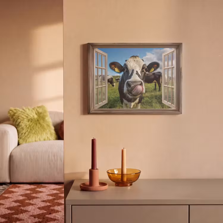 Akoestisch schilderij - Doorkijk - Koe - Weiland - Dieren - Natuur — 2