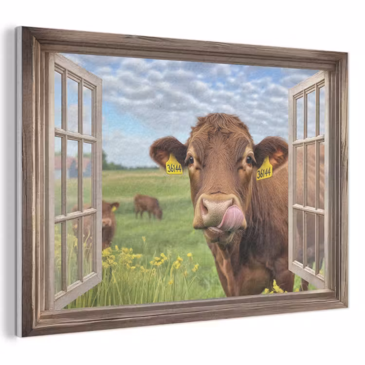 Akoestisch schilderij - Doorkijk - Koe - Weiland - Landschap - Dieren — 1