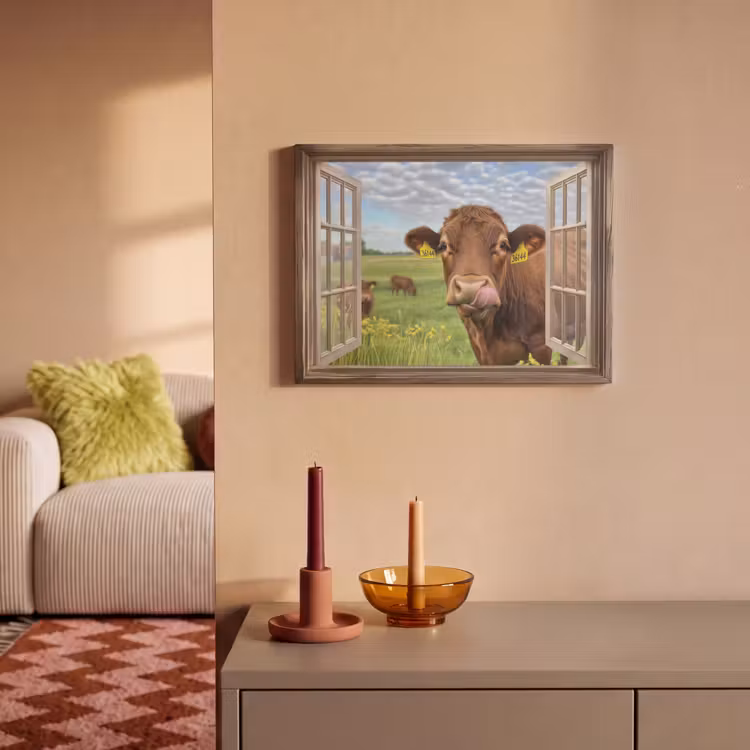 Akoestisch schilderij - Doorkijk - Koe - Weiland - Landschap - Dieren — 2