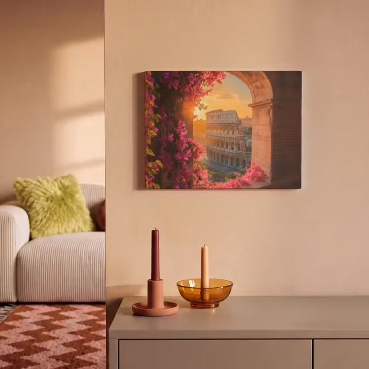 Akoestisch schilderij - Colosseum - Rome - Roze Bloemen — 2