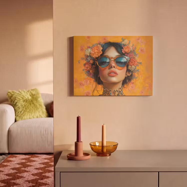 Akoestisch schilderij - Vrouw - Bloemen - Aesthetic - Oranje — 2