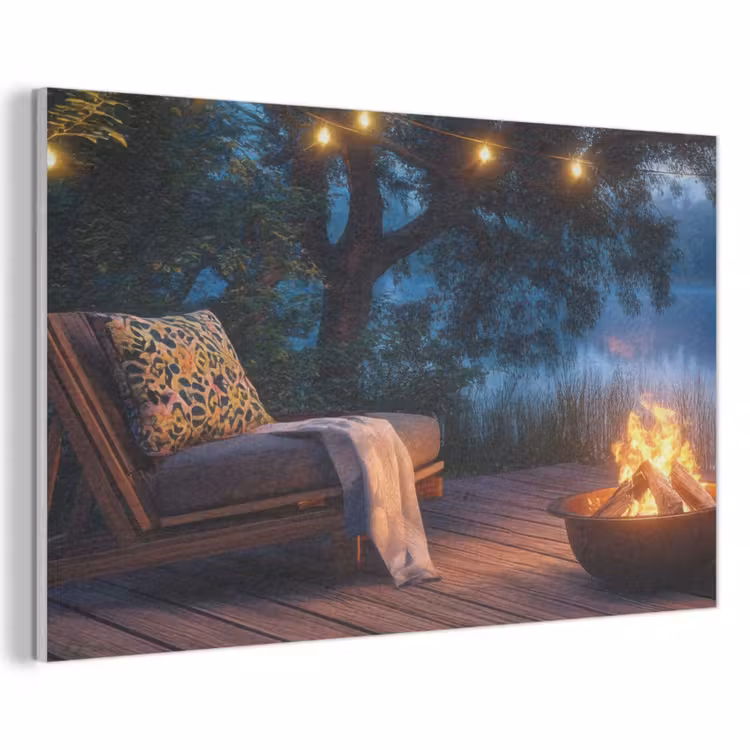 Akoestisch schilderij - Kampvuur - Meer - Avondlicht — 1