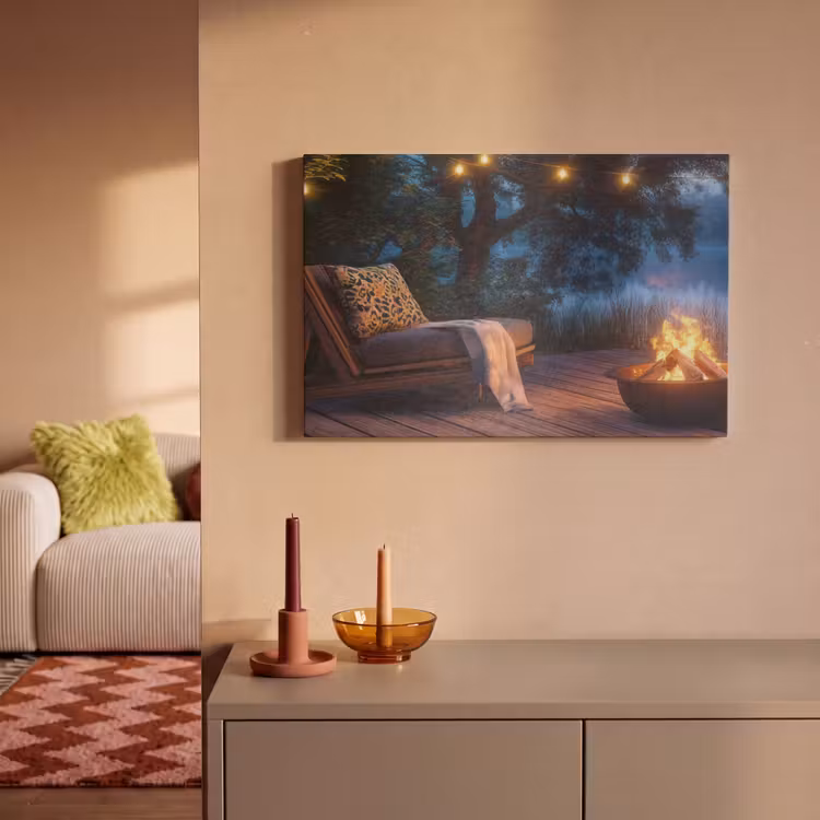 Akoestisch schilderij - Kampvuur - Meer - Avondlicht — 2