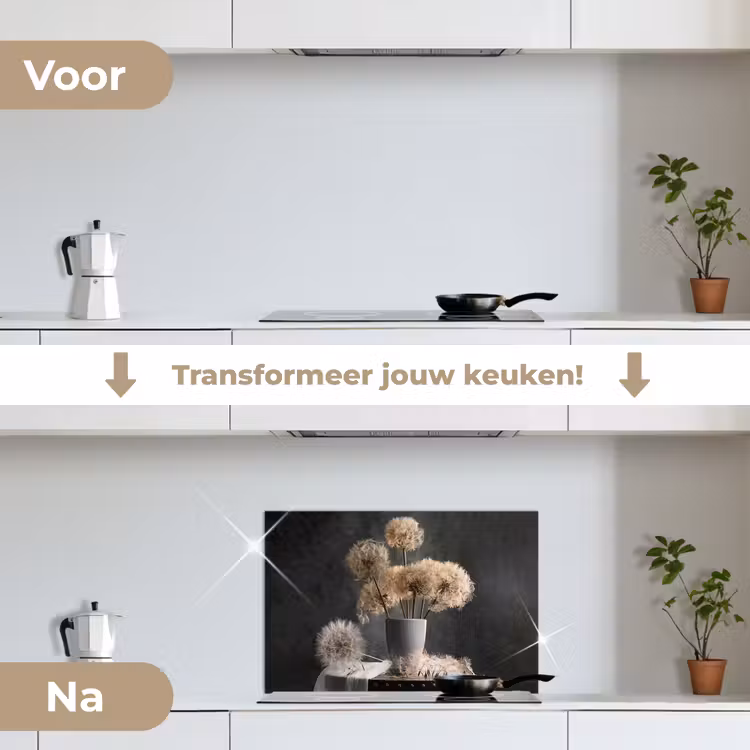 Spatscherm keuken - Bloemzaden - Paardenbloem- Vaas - Stilleven - Boeket — 3