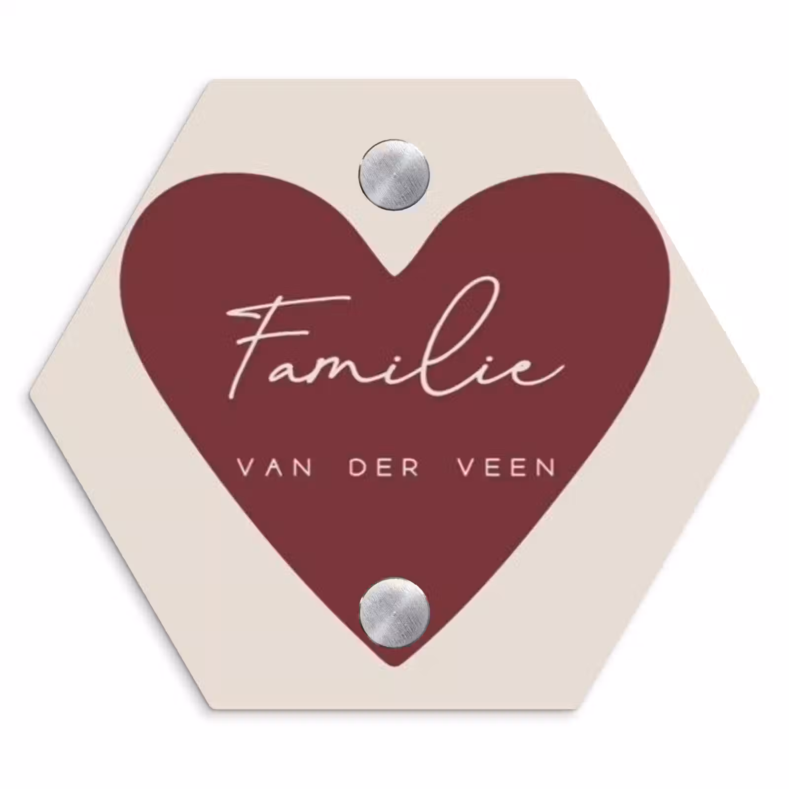 Naambordje voordeur - Hexagon - Rood hart - Sierlijk — 1