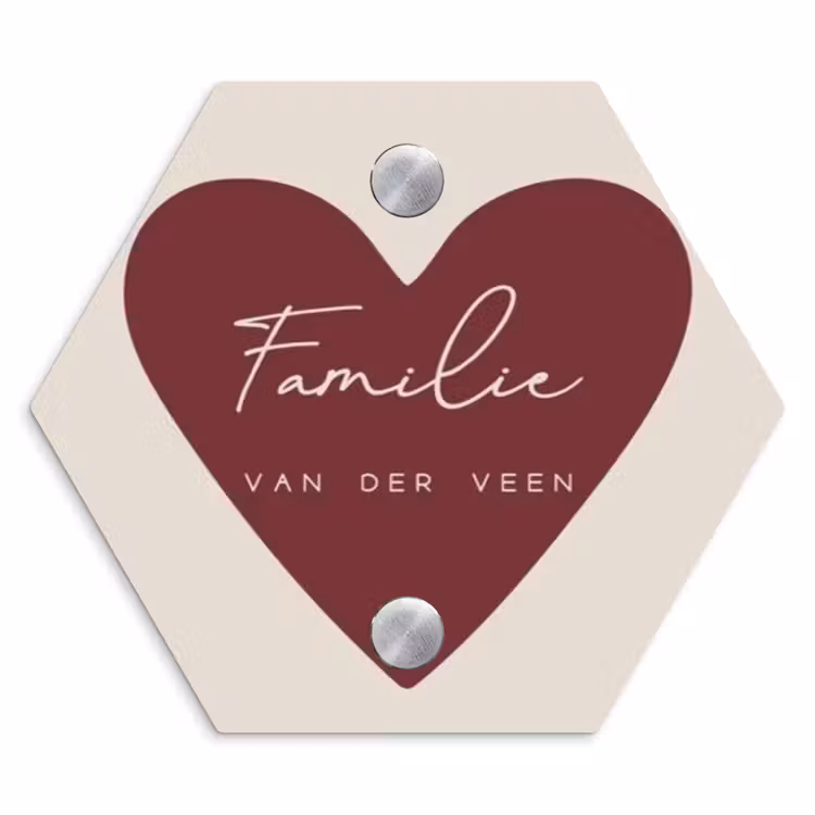 Naambordje voordeur - Hexagon - Rood hart - Sierlijk — 1