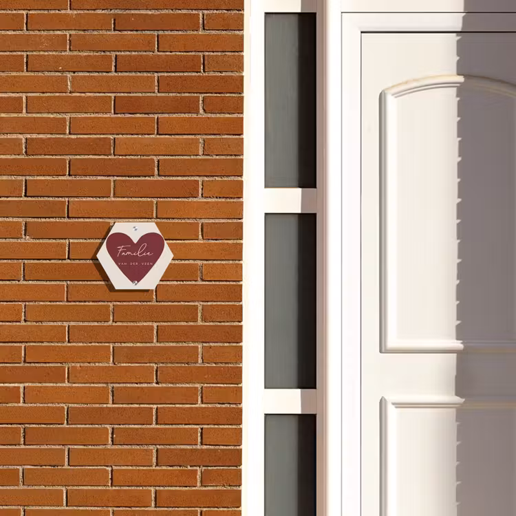 Naambordje voordeur - Hexagon - Rood hart - Sierlijk — 2