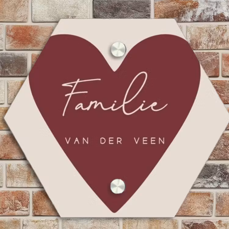 Naambordje voordeur - Hexagon - Rood hart - Sierlijk — 4