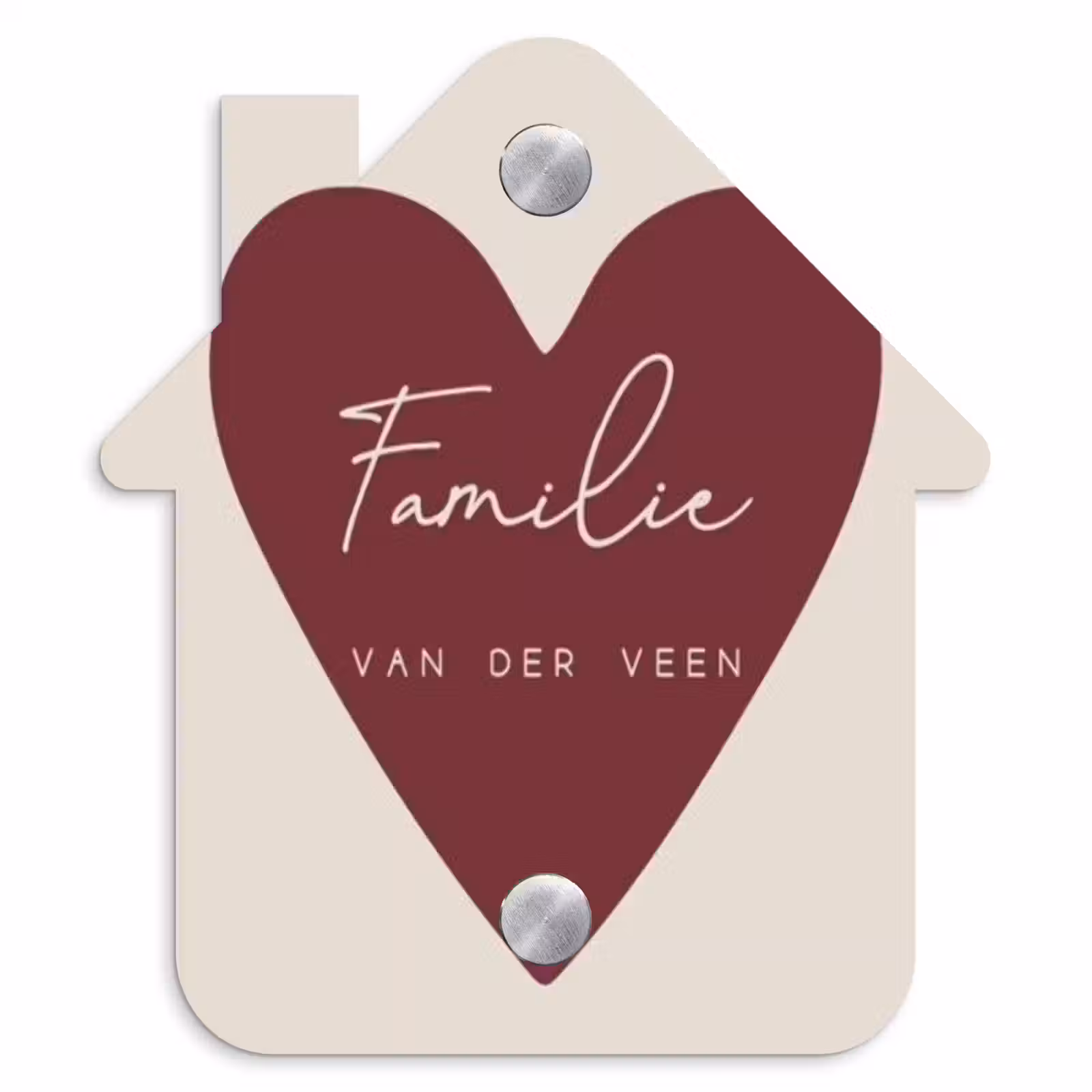 Naambordje voordeur - Huisjesvorm - Rood hart - Sierlijk — 1