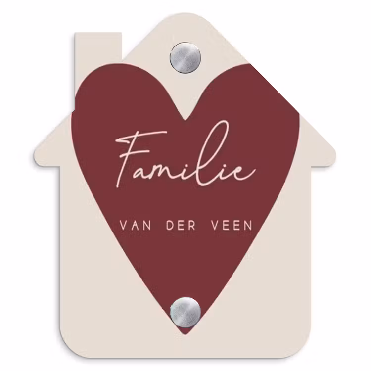 Naambordje voordeur - Huisjesvorm - Rood hart - Sierlijk — 1