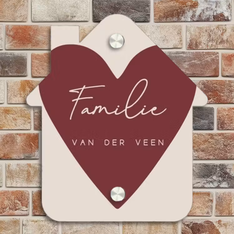 Naambordje voordeur - Huisjesvorm - Rood hart - Sierlijk — 4