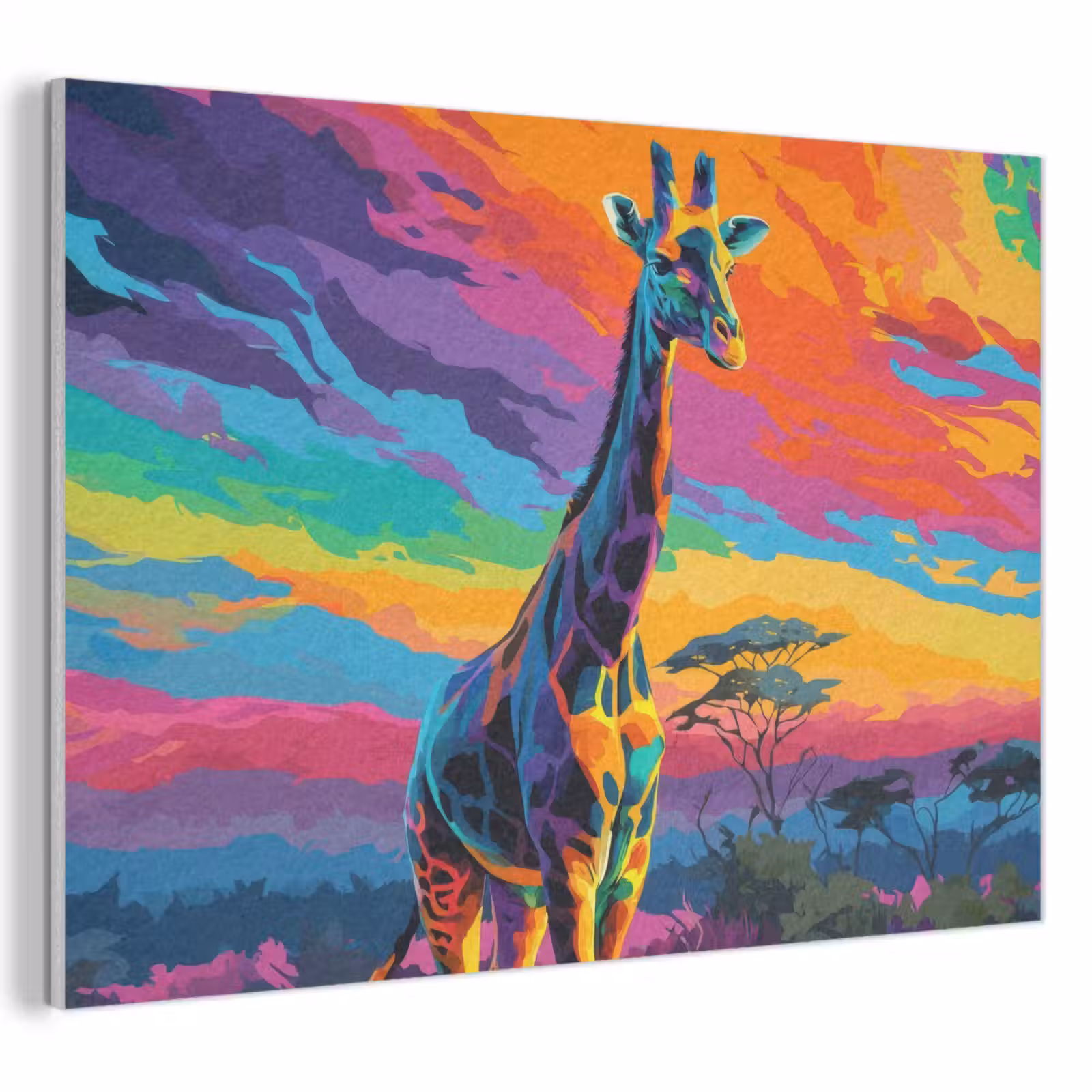 Akoestisch schilderij - Giraffe - Savanna - Lucht - Gekleurd — 1