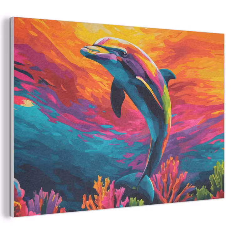 Akoestisch schilderij - Dolfijn - Kleurrijk - Oceaan - Koraal — 1